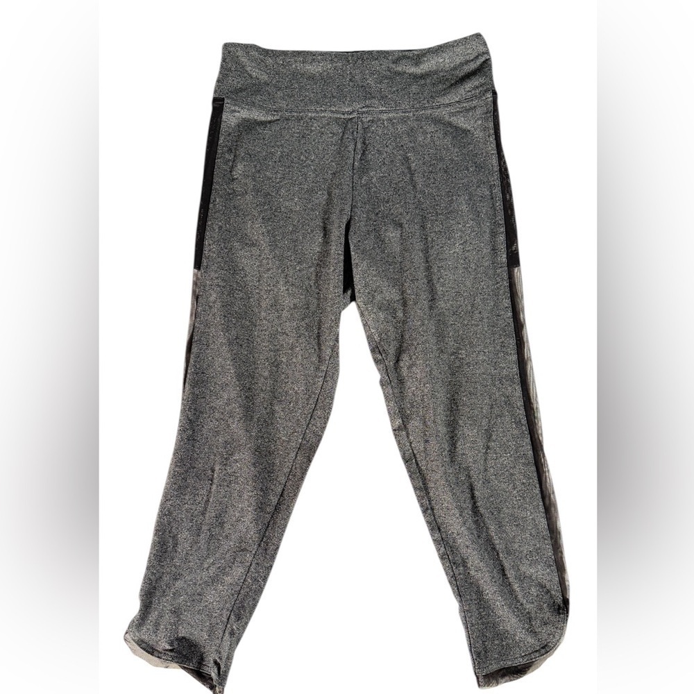 Victoria Secret Sport Gray Capri Leggings with black sheer sides. Size Med